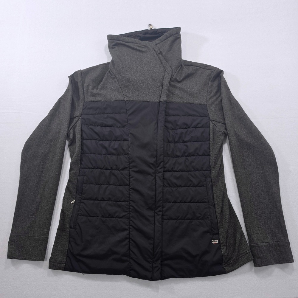 Helly Hansen Hybrid Puffer Jacket Herringbone Quilted Funnel Neck Black Women L - Picture 2 of 16
